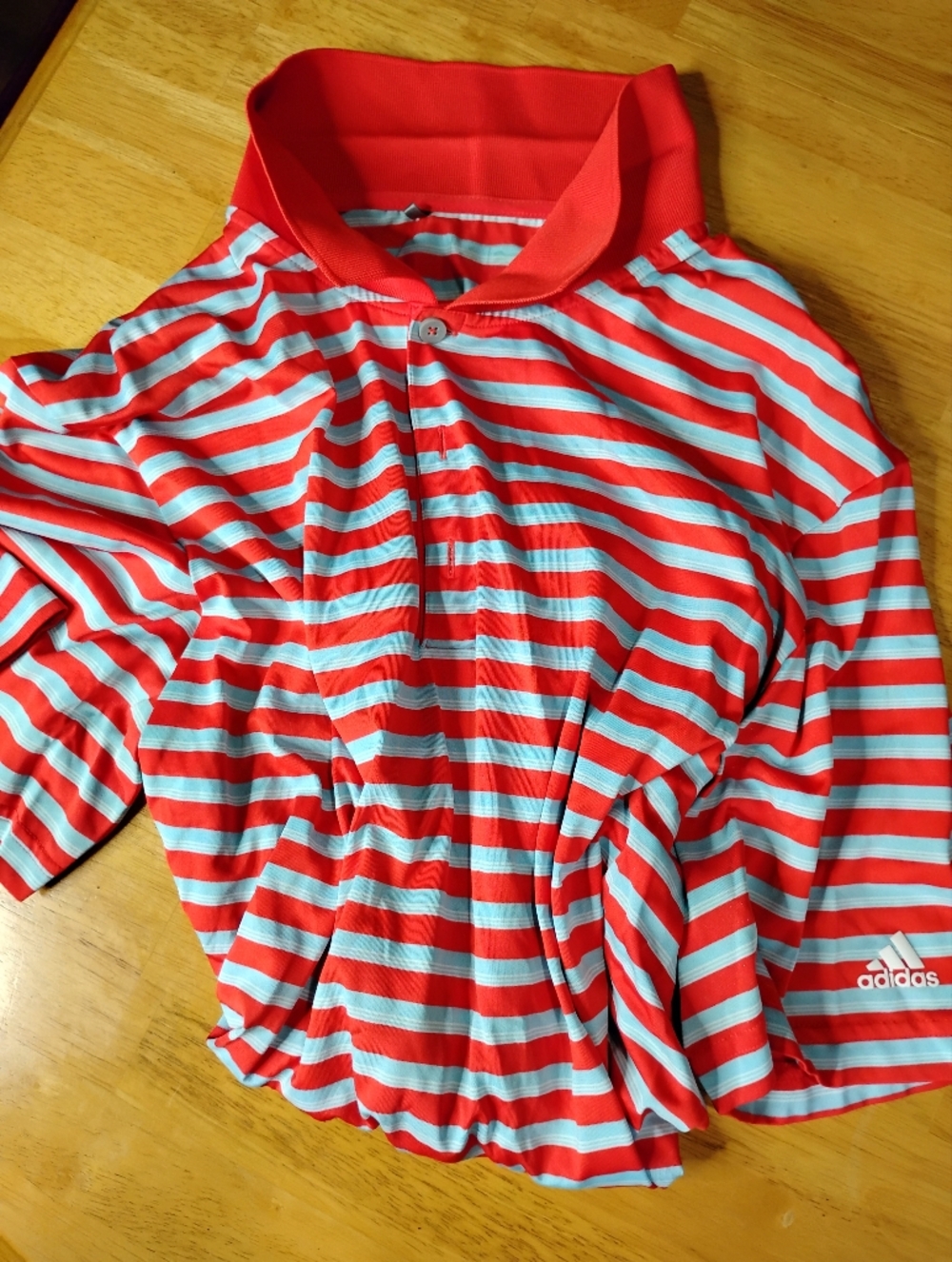 Adidas Striped Red and Light Blue Golf Top